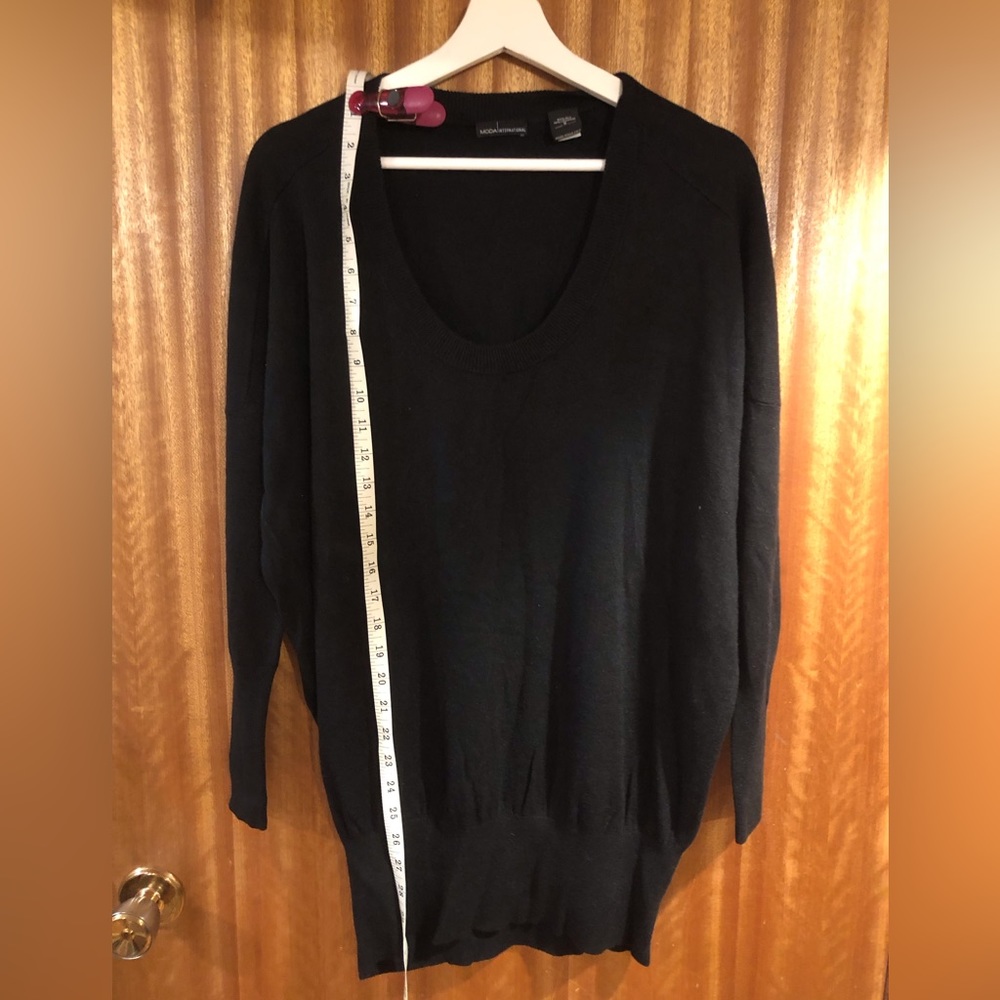 Silk cashmere Moda International luxurious knit sweater / dress black v neck S